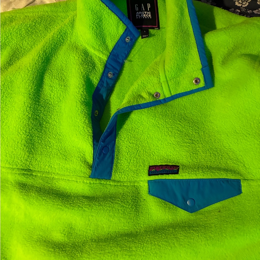 GAP Bright Lime Fleece with Blue Trim